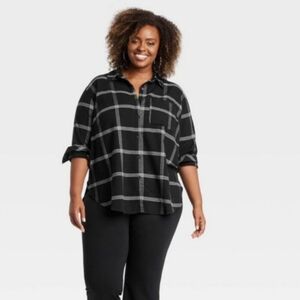 NWT Ava&Viv Plaid Button-Up Shirt